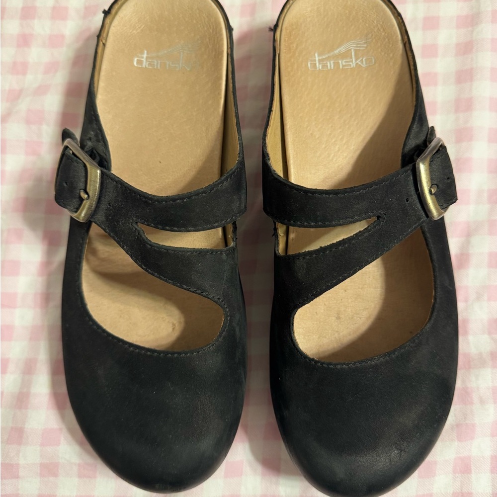 Dansko Black Suede Mary Jane Clog with Buckle